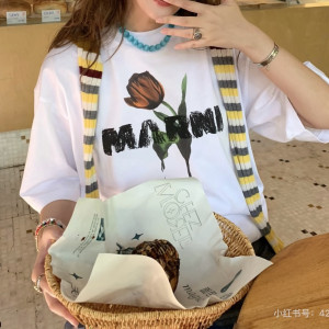 장미 프린트 오버핏 티셔츠