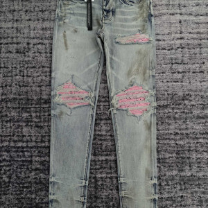 AMIRI 핑크 패치 데미지 진